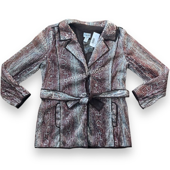 NWT Chico’s Sequin Snake Ravishing Jacket In Silver & Black Size Medium 8 - Picture 1 of 16